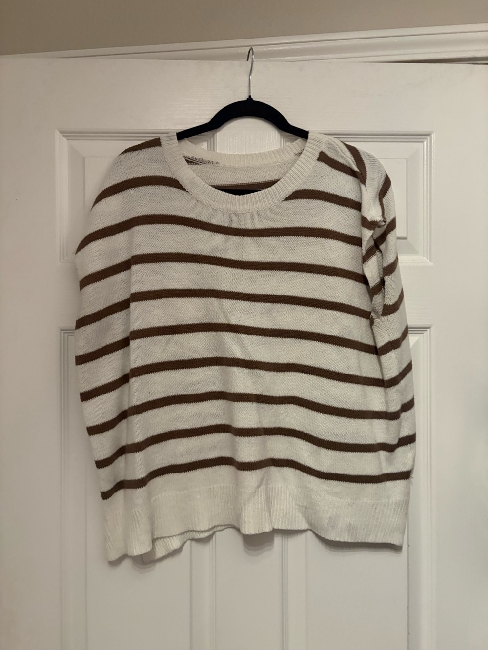 Striped Crewneck Sweater - Cream and Brown